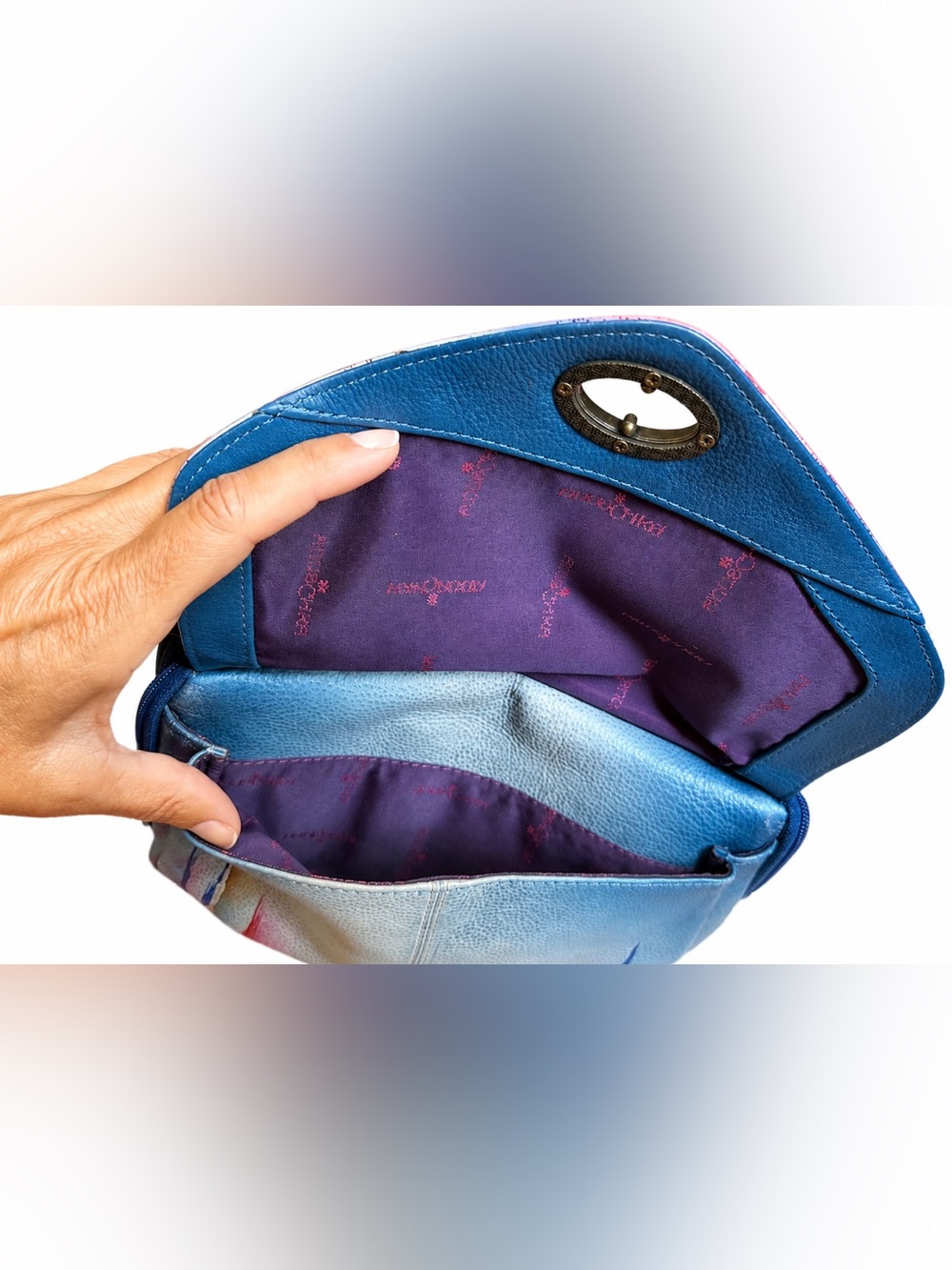 Anuschka Hand Painted Genuine Leather Abstract Art Crossbody Bag - Picture 10 of 13